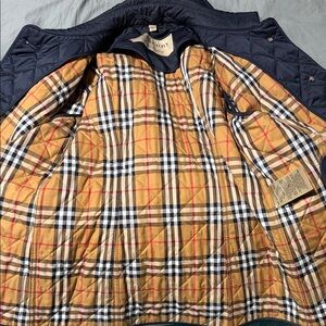 Burberry Navy Quilted Jacket with Iconic Plaid Lining